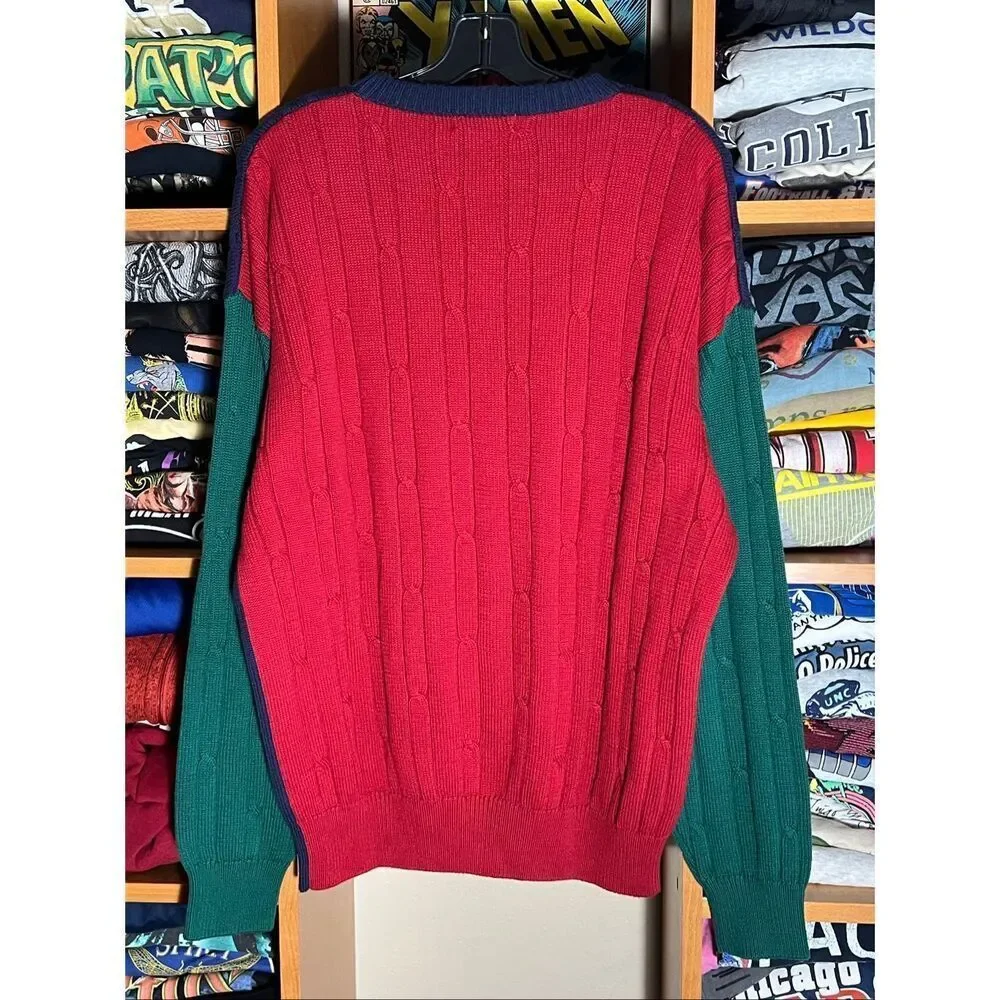 Vintage 90s Nautica Color Block Cable Knit Sweater
